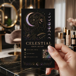 Cartão De Visita Artista de Sobrancelha Celestial Luxo Preto-Dourad