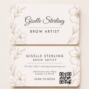 Cartão De Visita Artista de Sobrancelhas Código QR Floral Profissio