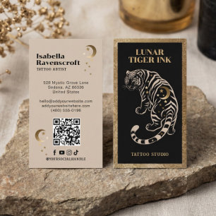 Cartão De Visita Artista de Tatuagem Celestial de Luxo Tigre Preto