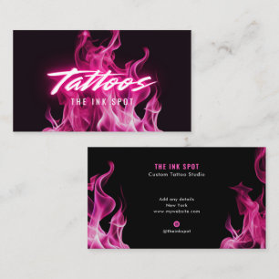 Cartão De Visita Artista de Tatuagem Chamas Neon Rosa Modernas