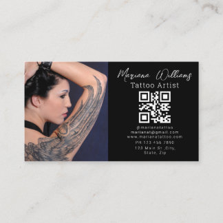 Cartão De Visita artista de tatuagem código qr foto preto