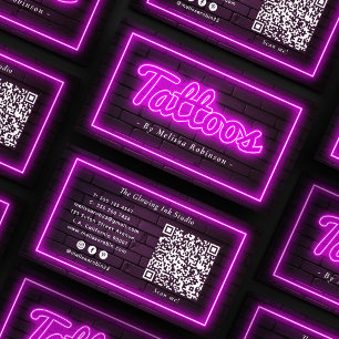 Cartão De Visita Artista de Tatuagem Código QR Parede de Tijolo Pre