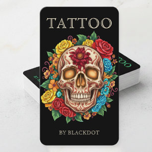 Cartão De Visita Artista de Tatuagem de Crânio Floral Tatuador Prof