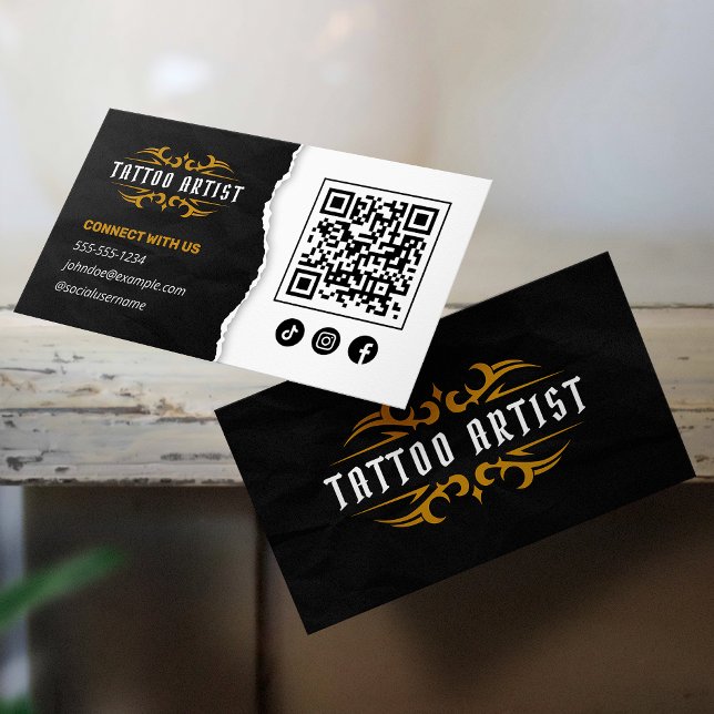 Cartão De Visita Artista de tatuagem de luxo Conexão Dourada conosc (Criador carregado)