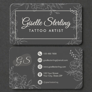 Cartão De Visita Artista de Tatuagem Floral