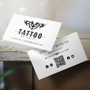 Cartão De Visita Artista de Tatuagem Minimalista Código QR Mídia So