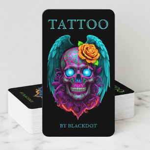 Cartão De Visita Artista de Tatuagem Moderna Estilo Gótico Crânio A