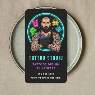 Cartão De Visita Artista de Tatuagem Moderna Loja de Tatuagem Profi