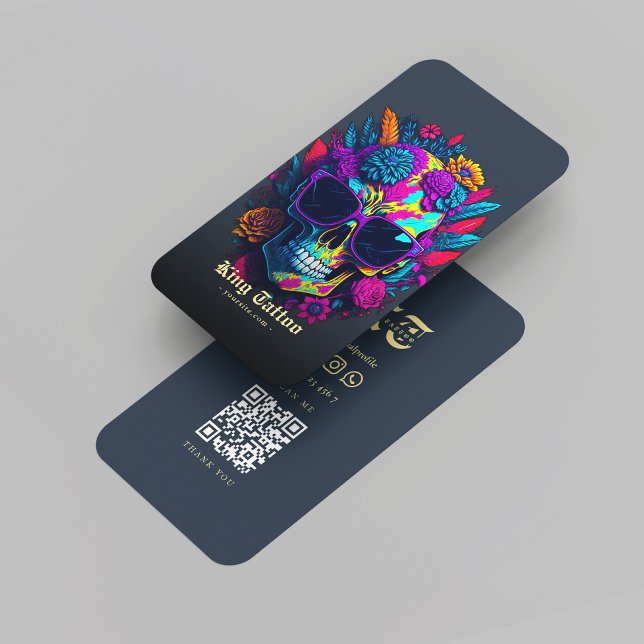 Cartão De Visita Artista de Tatuagem Moderna Monograma Azul Escuro  (Modern Tattoo Artist Monogram Dark Blue Gold Business Card
)