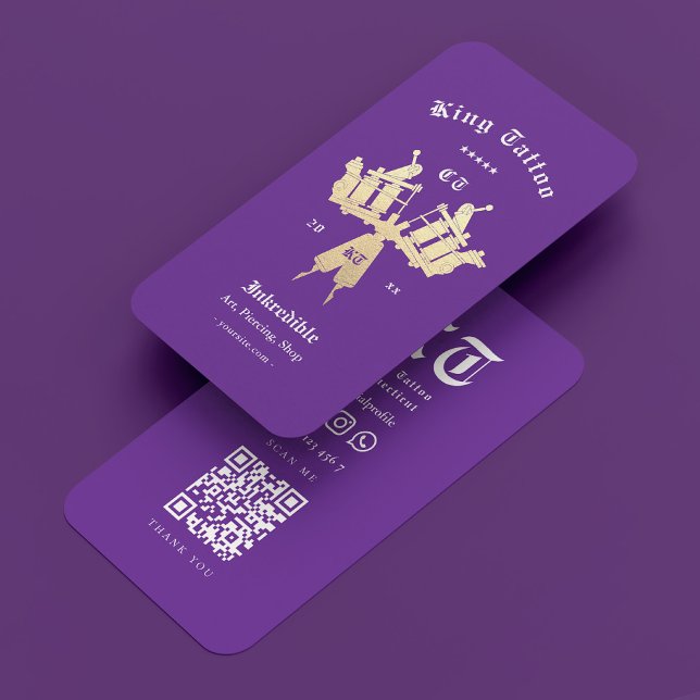 Cartão De Visita Artista de Tatuagem Moderna Monograma Real Roxo (Modern Tattoo Artist Royal Purple Monogram Business Card
)