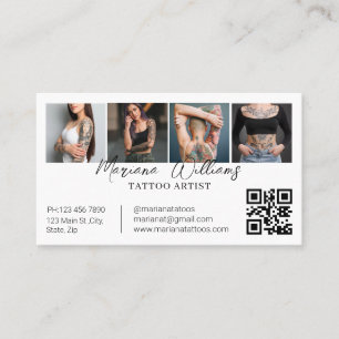 Cartão De Visita Artista de Tatuagem Moderno Código QR 4 Colagem de