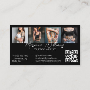 Cartão De Visita Artista de Tatuagem Moderno Código QR 4 Colagem de