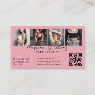 Cartão De Visita Artista de Tatuagem Moderno Código QR 4 Colagem de