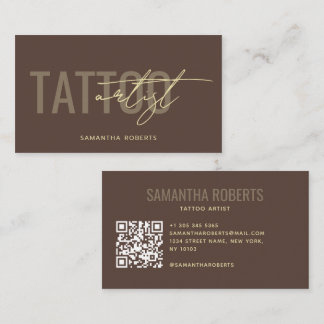 Cartão De Visita Artista de tatuagem moderno tatuador Código QR mar