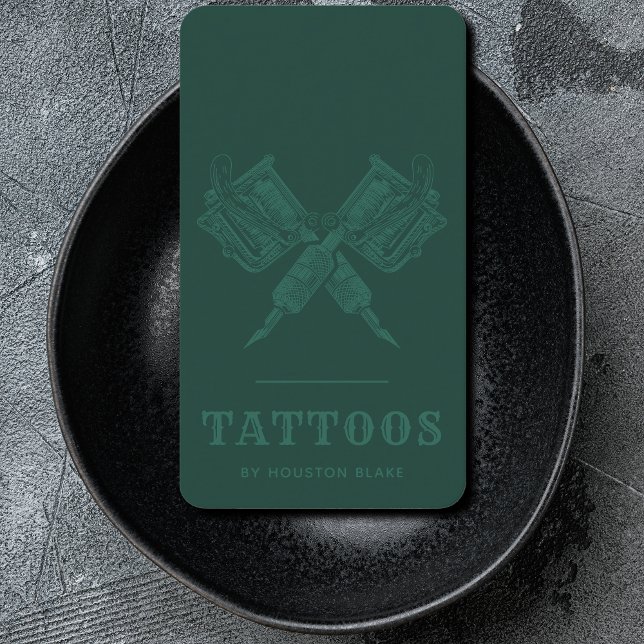 Cartão De Visita Artista de Tatuagem Monocromática Verde Minimalist (Criador carregado)
