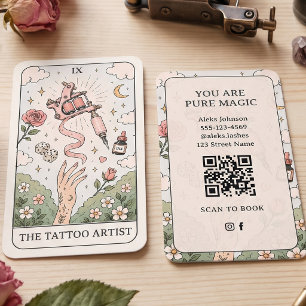 Cartão De Visita Artista de Tatuagem Mystical Blush Design de Tarot