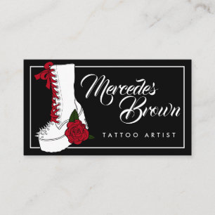 Cartão De Visita Artista de Tatuagem Preta de Arranque de Script Gó