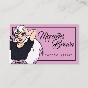 Cartão De Visita Artista de Tatuagem Rosa-Rosa Gótica