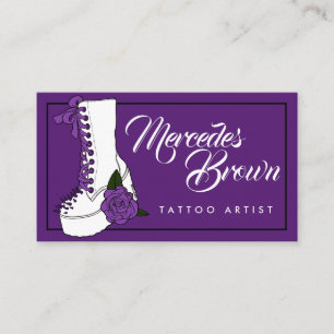 Cartão De Visita Artista de Tatuagem Roxa de Arranque de Script Gót