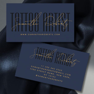 Cartão De Visita Artista de tatuagem tipografia moderna script azul