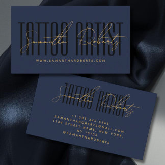 Cartão De Visita Artista de tatuagem tipografia moderna script azul