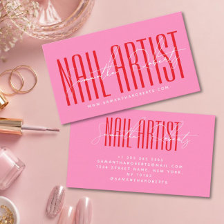 Cartão De Visita Artista de unha tipografia moderna script rosa