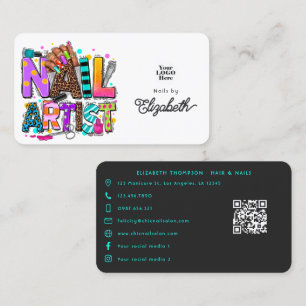 Cartão De Visita Artista de Unhas Afro-Americana Vibrante e Ousada