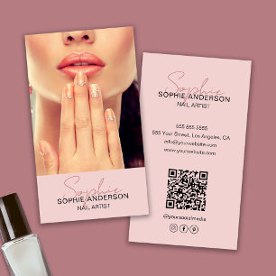 Cartão De Visita Artista de Unhas Assinatura Moderna em Rosa