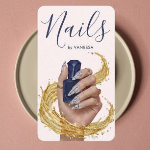 Cartão De Visita Artista de Unhas de Luxo Manicure Cinza Névoa e Az