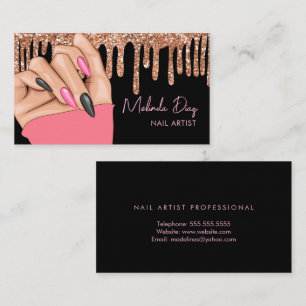 Cartão De Visita Artista de Unhas Designer Salão Rosa Brilho Falso 