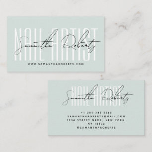 Cartão De Visita artista de unhas tipografia moderna script azul