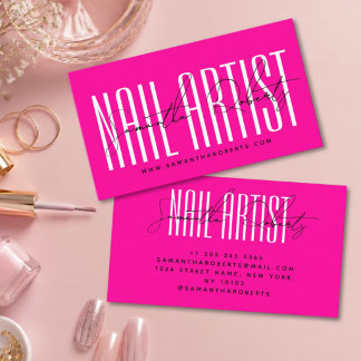 Cartão De Visita Artista de unhas tipografia moderna script rosa né