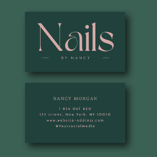 Cartão De Visita artista de unhas tipografia negrito verde e rosa