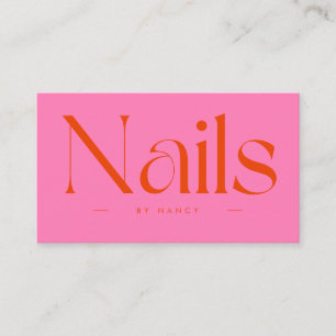 Cartão De Visita Artista de Unhas Tipografia Rosa Quente Vermelho