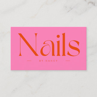 Cartão De Visita Artista de Unhas Tipografia Rosa Quente Vermelho