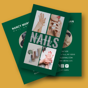 Cartão De Visita Artista de Unhas Verde Esmeralda Grade de Fotos Ve