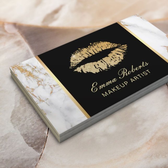 Cartão De Visita Artista Dourado Lábios Salon Luxury Marble (Criador carregado)