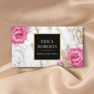 Cartão De Visita Artista Dourado Marble Makeup Vintage Floral Trend