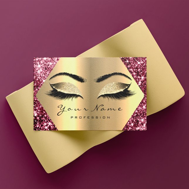 Cartão De Visita Artista Dourado Sepia Glitter Makeup Lashes Burgun (Gold Sepia Glitter Makeup Artist Lashes Burgundy Business Card)