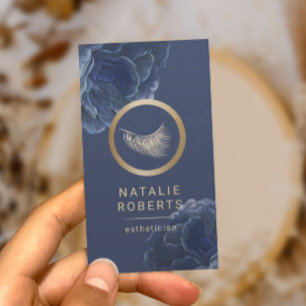 Cartão De Visita Artista Estheticista Azul De Maquiagem Dourada Eye