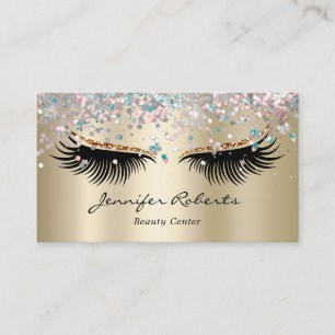 Cartão De Visita Artista Eyelash Holográfico Glitter QR Dourado