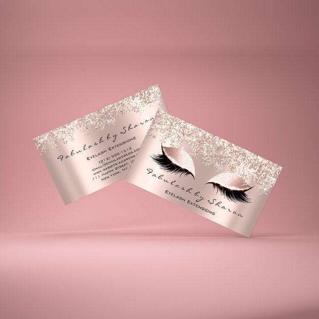 Cartão De Visita Artista Eyelash Lashes Glitter Confetti Rosa (Makeup Artist Eyelash Lashes Glitter Confetti Rose Business Card )