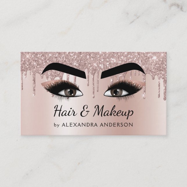 Cartão De Visita Artista Eyelash Lashes Glitter Rosa (Frente)