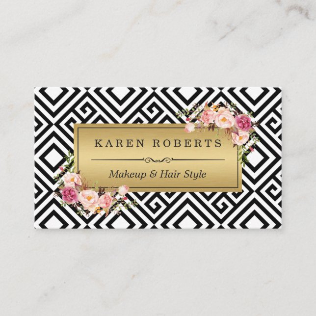 Cartão De Visita Artista Floral Dourada Geométrico (Frente)