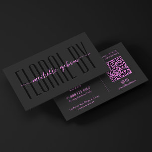 Cartão De Visita Artista Floral Estética Florista Preto Roxo QR