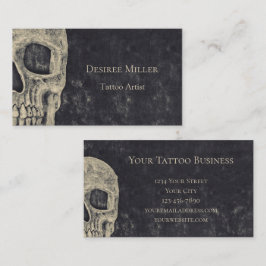 Cartão De Visita Artista Gótico de Tatuagem de Beige de Cinza Metál