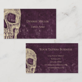 Cartão De Visita Artista Gótico de Tatuagem de Beige Roxo e Metade 