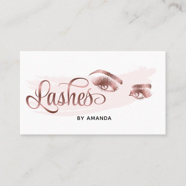 Cartão De Visita Artista Lash Eyebrow Olhos Lashes Rosa Dourado (Frente)