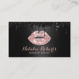 Cartão De Visita Artista Makeup Black Drives Rosa Lábios Dourados