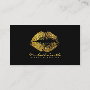 Cartão De Visita Artista Makeup Glitter Lábios Dourados Preto Mode